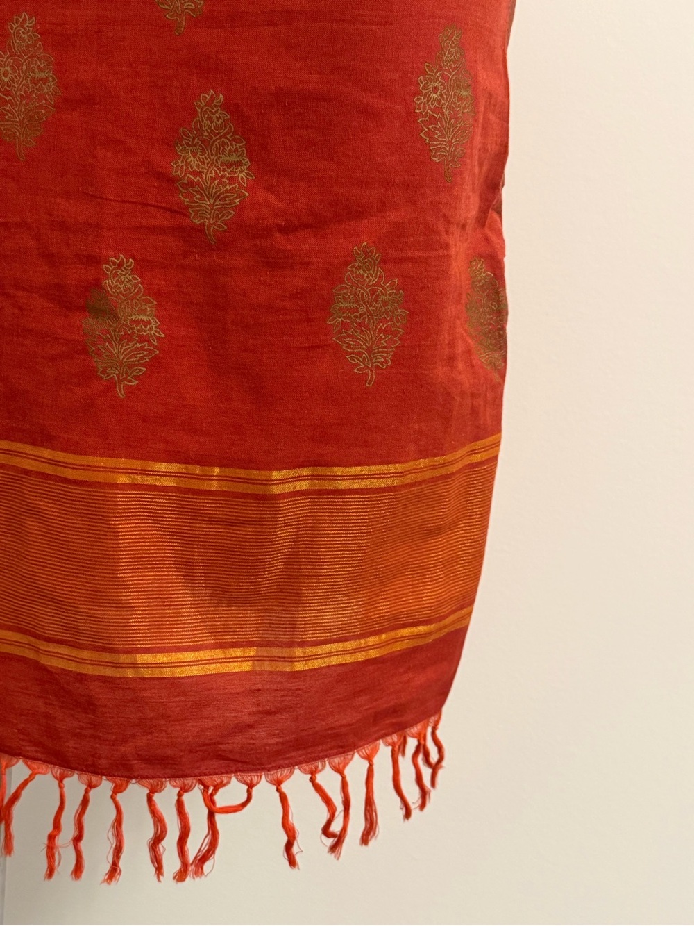 Free People Rust Orange Midi Dress w/Gold Motif & Tassels - Picture 3 of 6